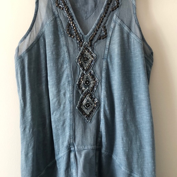 Free People blue beaded mesh boho tank top - Picture 3 of 6